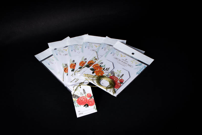 HE red floral hang tag